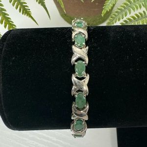 Vintage Sterling and Green Jade “XO” Bracelet